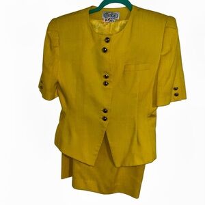 Vintage Gilmor Yellow Pencil Skirt Jacket Blazer Suit Set 8 retro 80s 90s